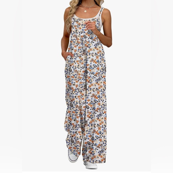 Women's Jumpsuits Boho Wide Leg  Casual Floral Print Romper with Pockets - Picture 1 of 1
